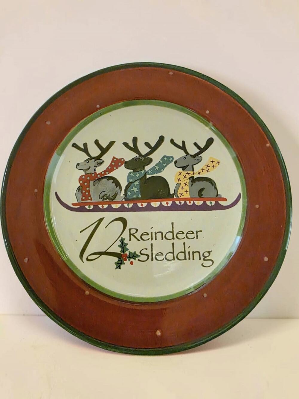 Gibson Everyday 12 Reindeer Sledding Christmas Plate Julie Ingleman Holiday